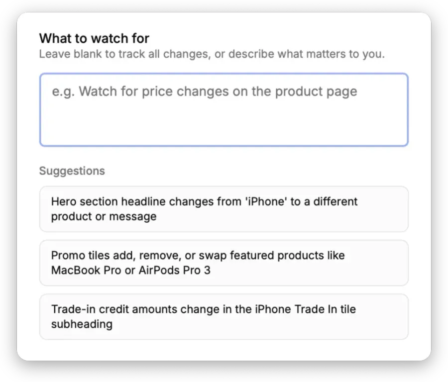 Watch condition described in plain English for a monitored page