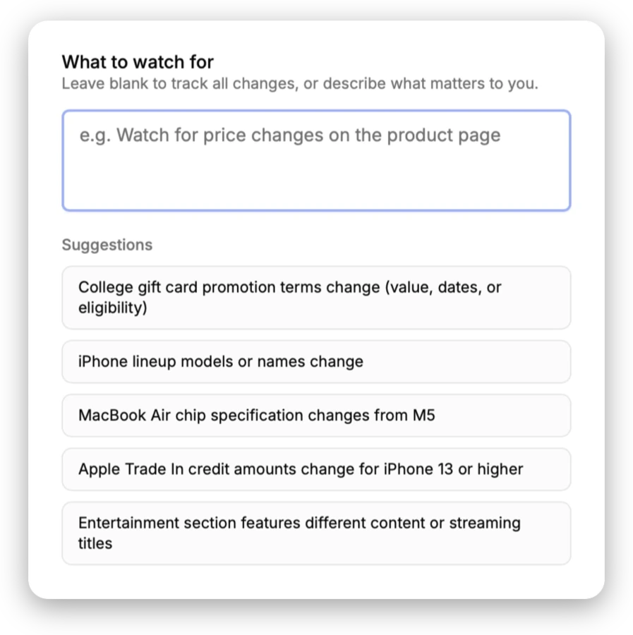Watch condition described in plain English for a monitored page