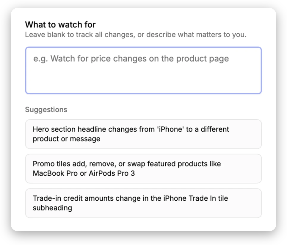Watch condition described in plain English for a monitored page